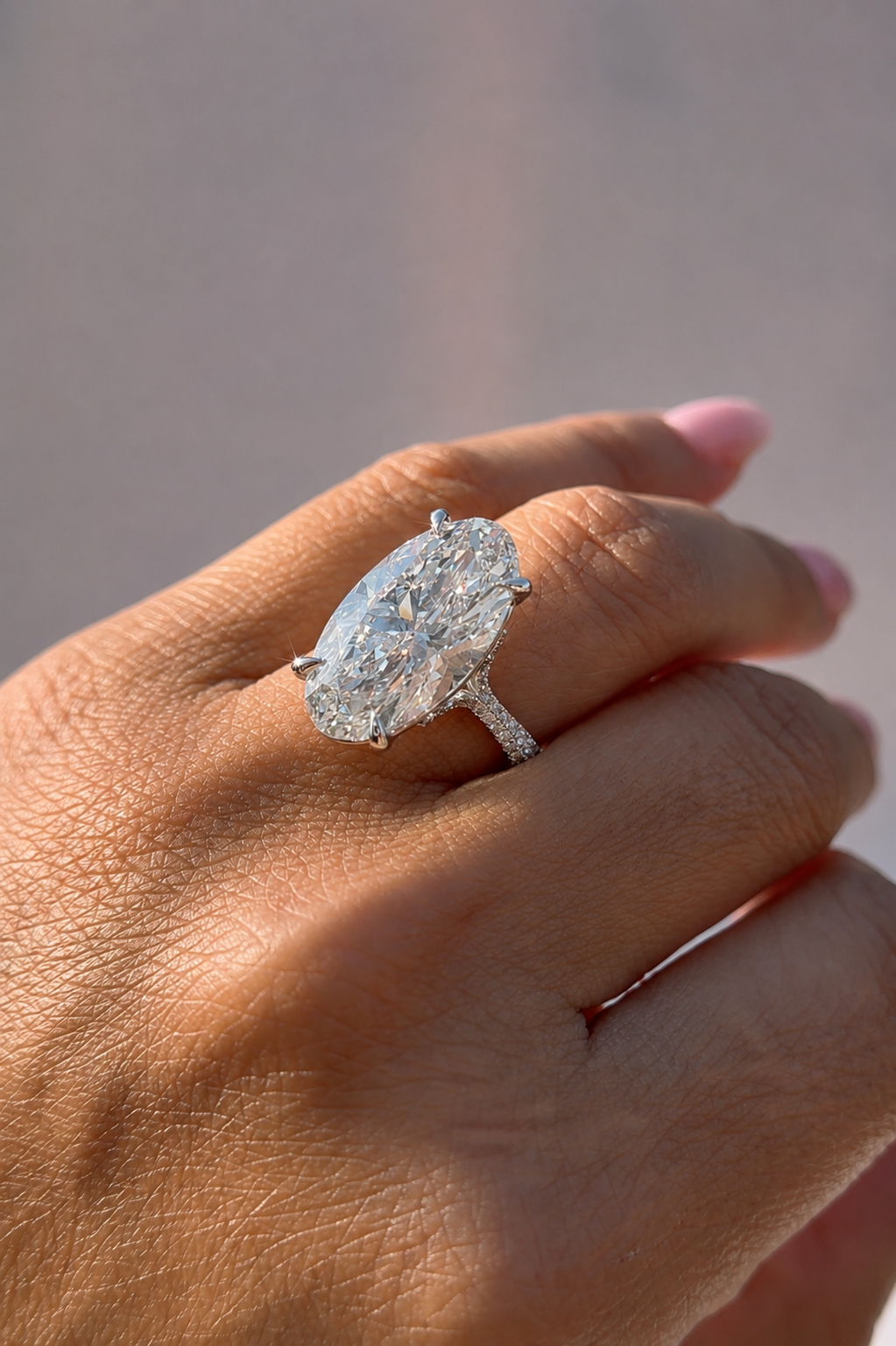 8.32 Carat Moval Cut Diamond Dainty Split Shank Engagement Ring